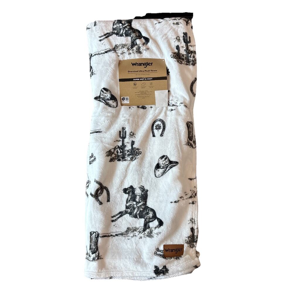 Wrangler Super Soft Cozy Plush Throw Blanket Boots Cowboy Hat Western 60x70 NEW